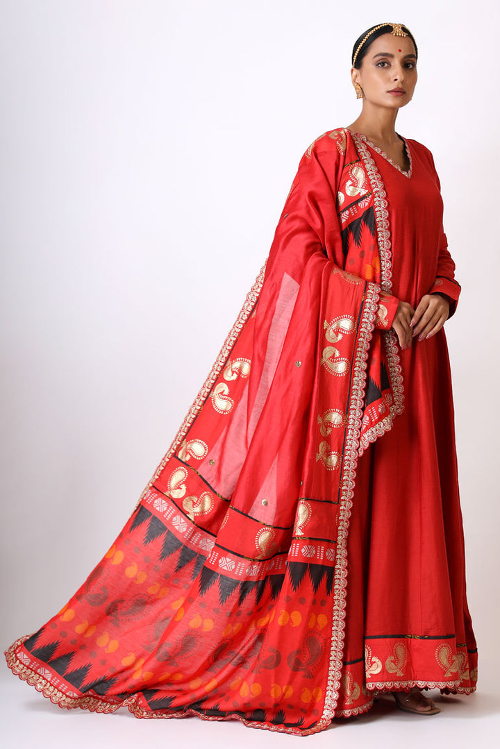 prem red embroidered dupatta