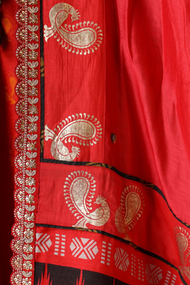 prem red embroidered dupatta