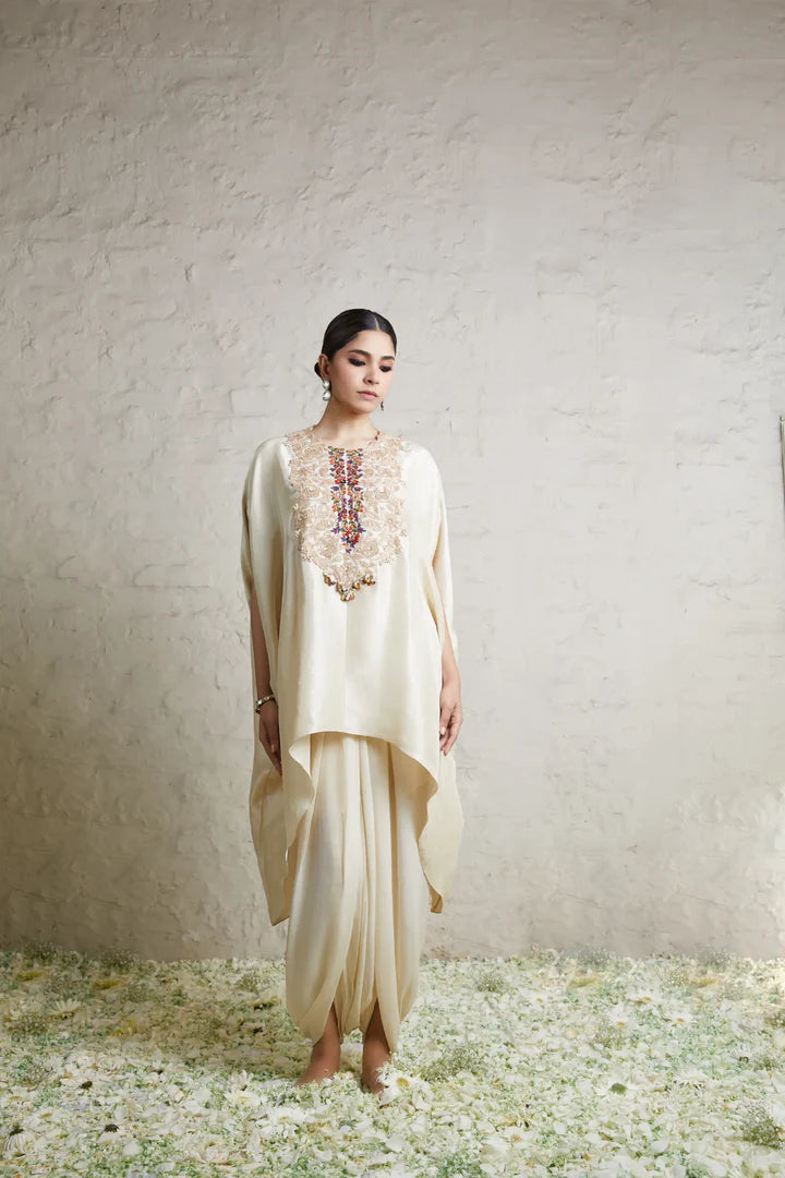 Silk Kaftaan With Crepe Dhoti