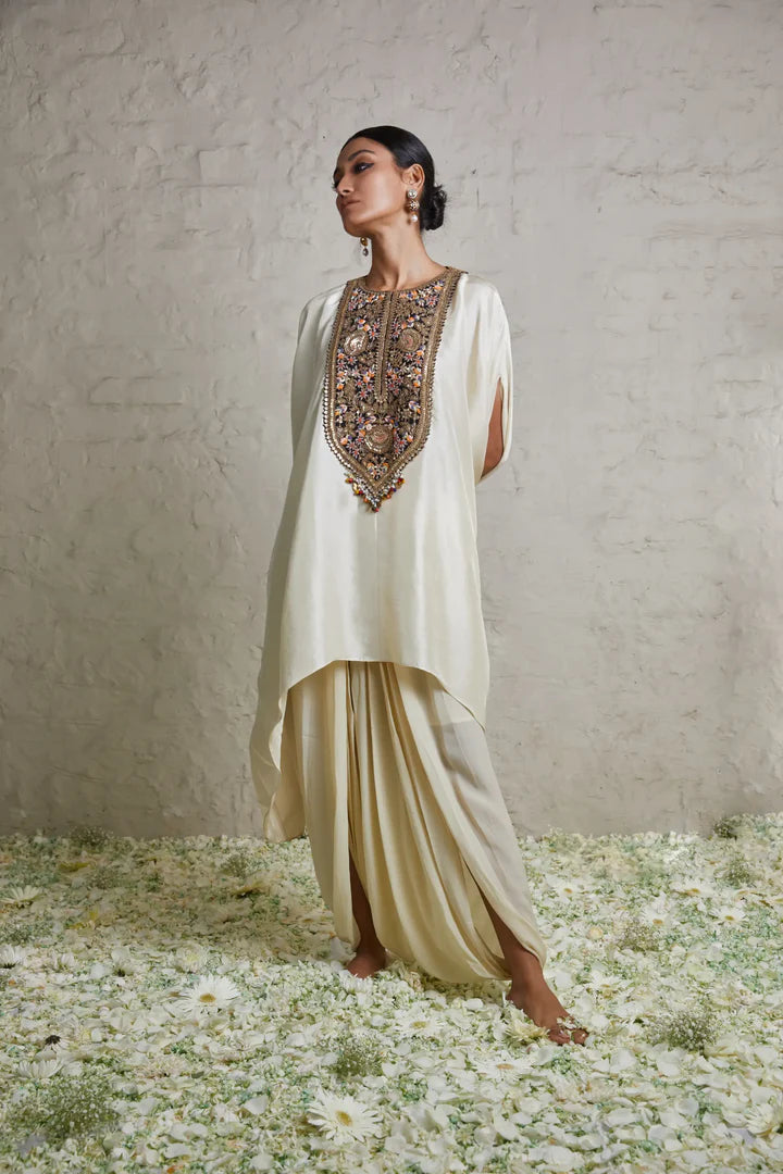 Silk Kaftaan With Crepe Dhoti