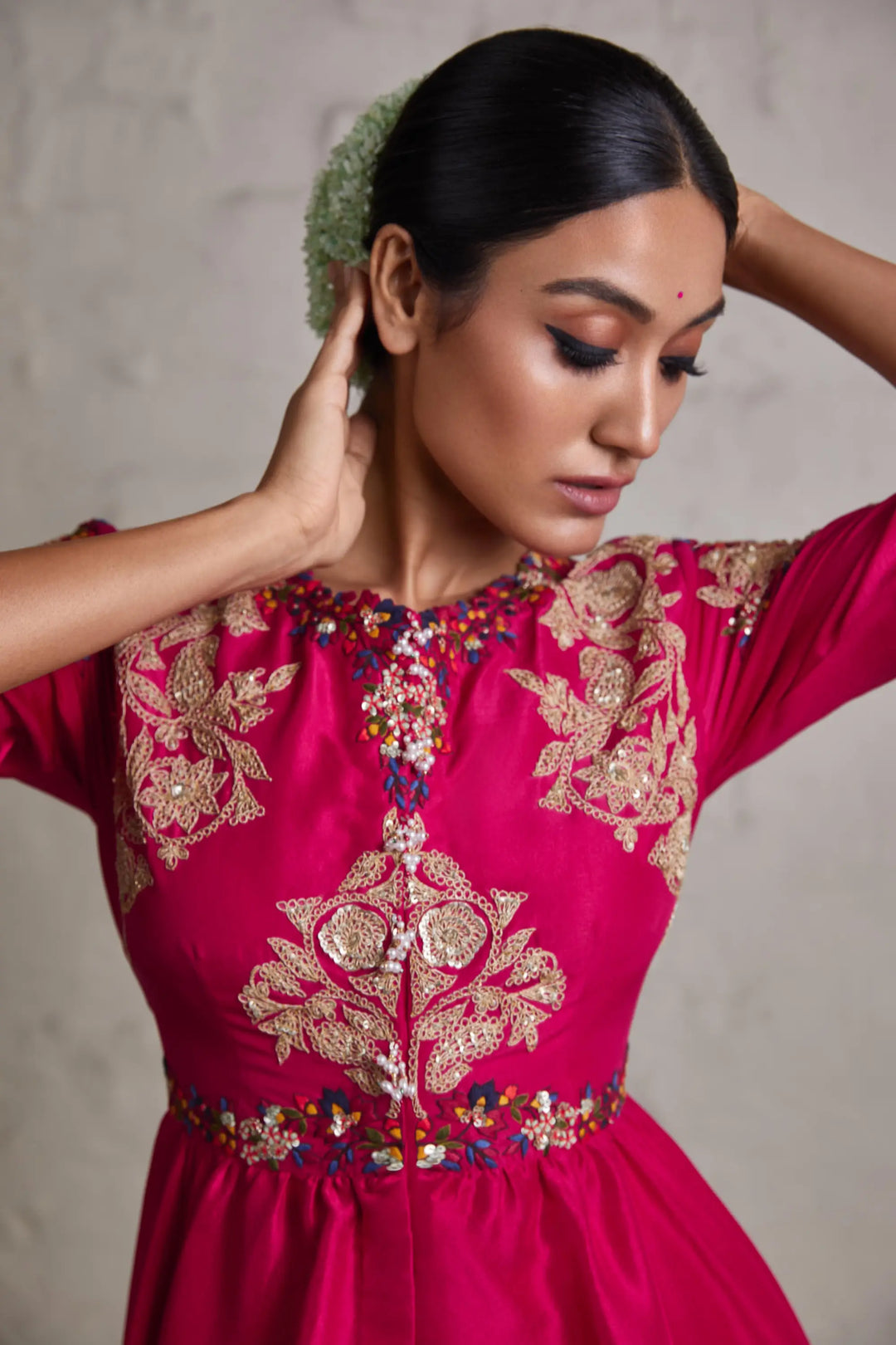 Silk Peplum Top With Crepe Dhoti