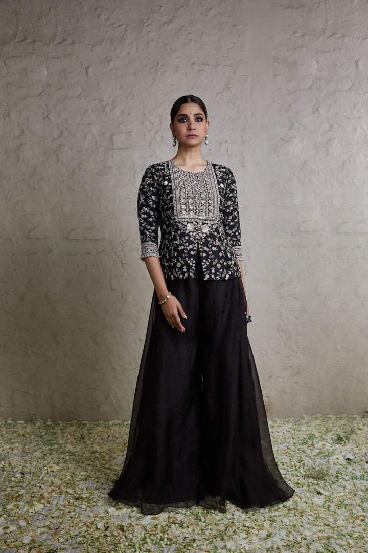 Silk Blouse With Organza Sharara