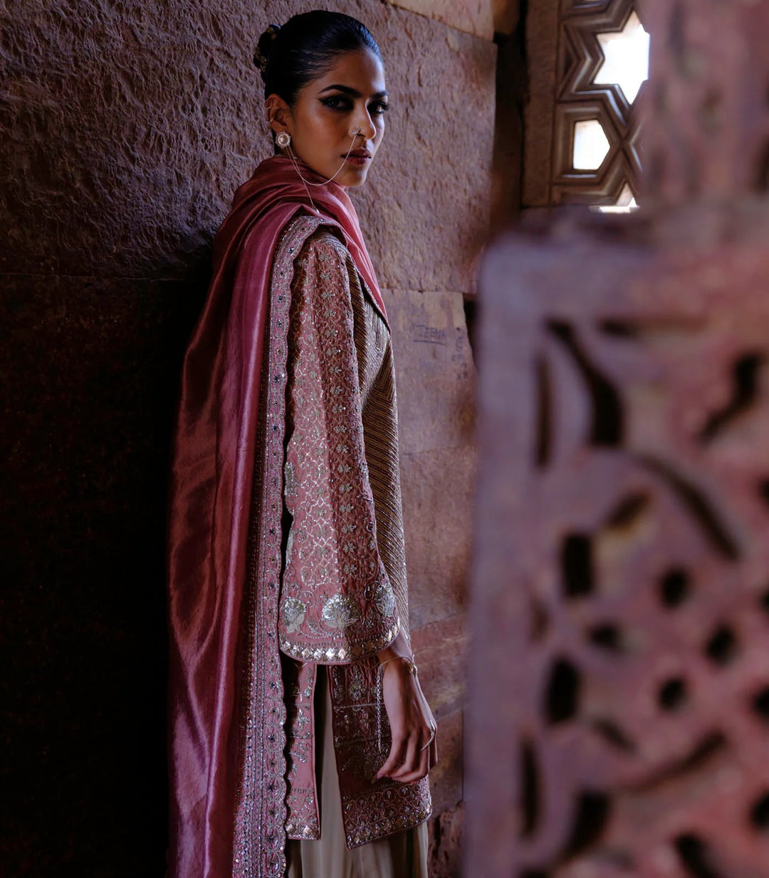 Misha Tunic with Gotta Sharara & Bird Dupatta