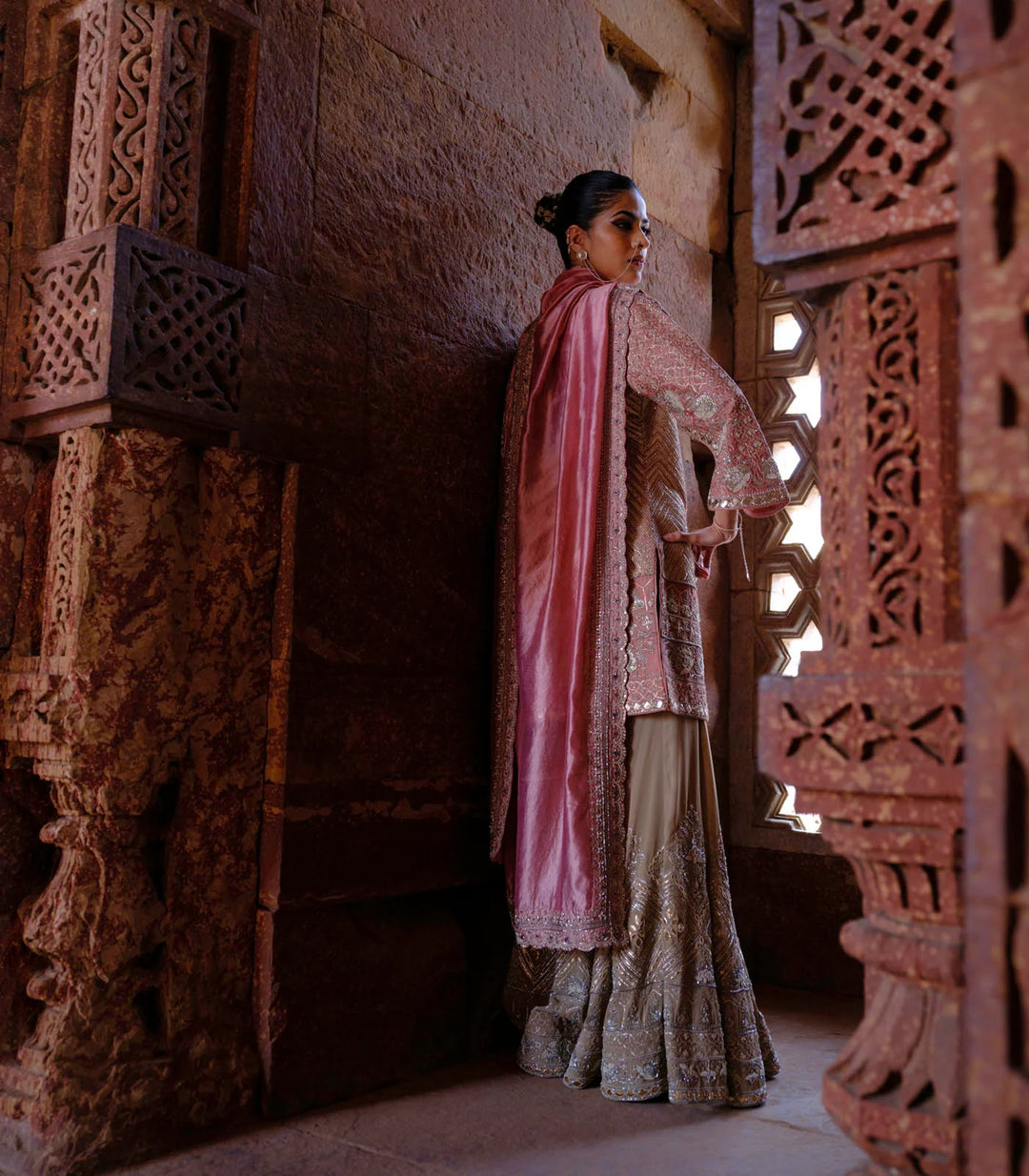 Misha Tunic with Gotta Sharara & Bird Dupatta