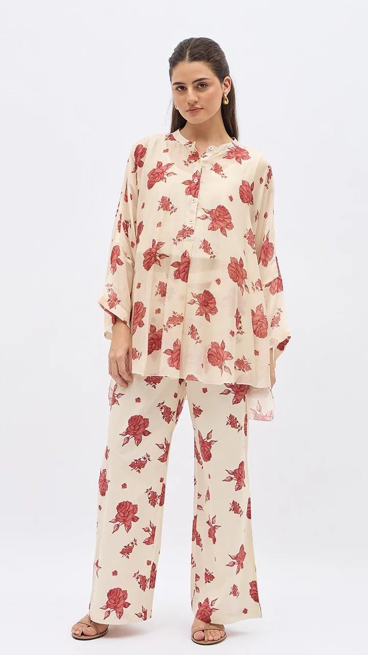Red Flower Namah Tunic With Same Print Pants