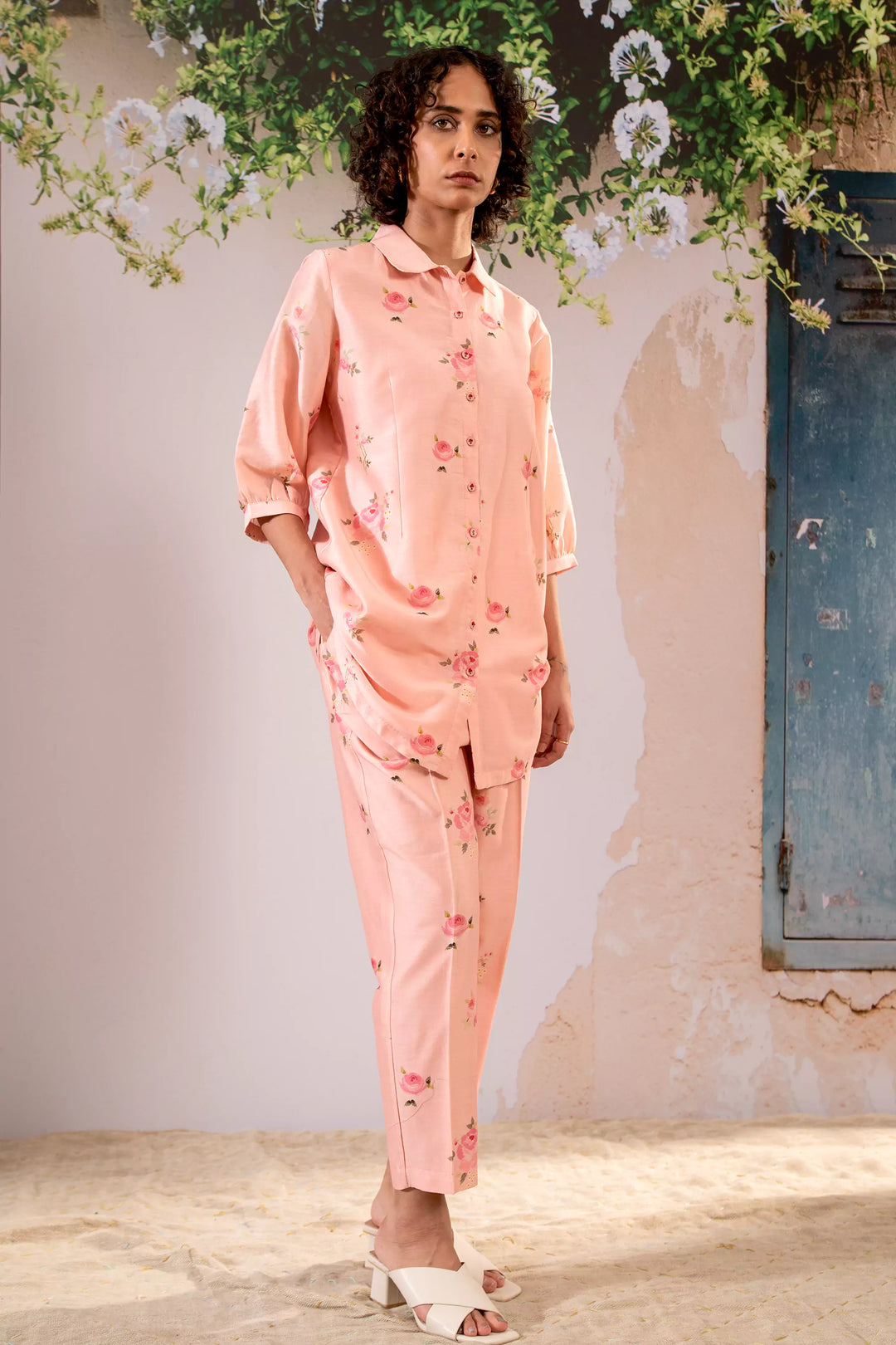 Rosette Print Shirt And Pant Set In Chanderi