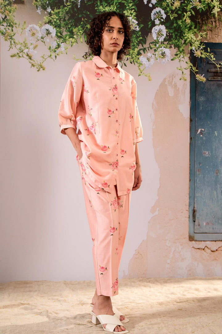 Rosette Print Shirt And Pant Set In Chanderi