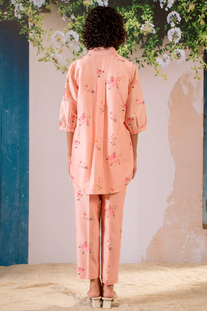 Rosette Print Shirt And Pant Set In Chanderi