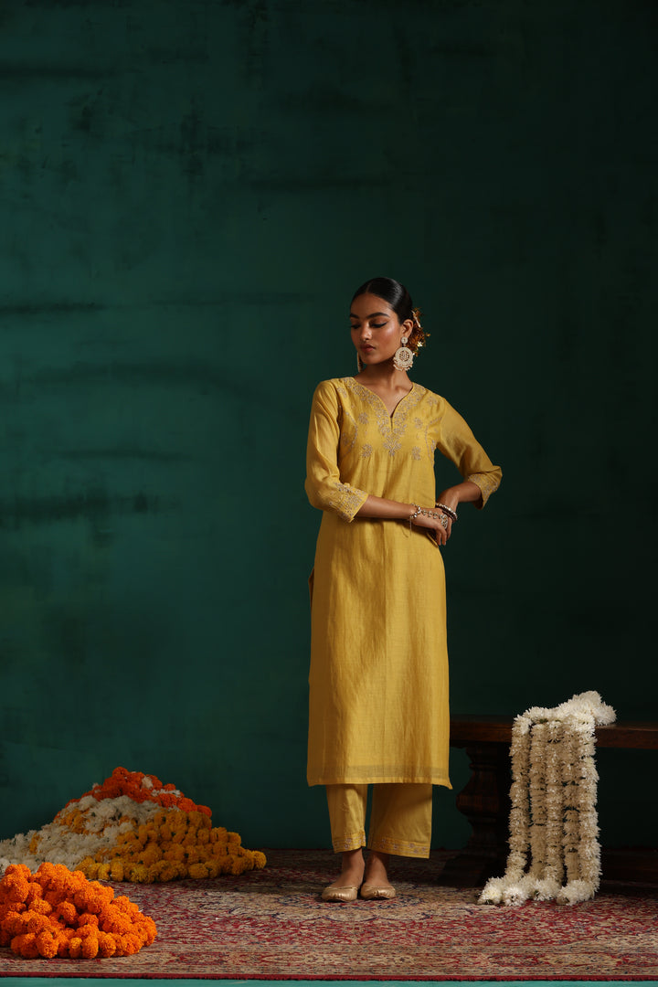 aaftab suit set - yellow