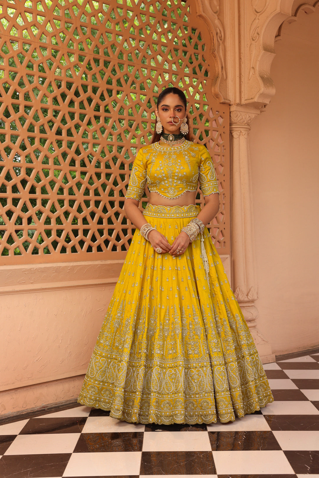 uzma mustard lehenga with blouse and dupatta