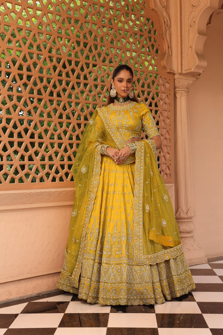 uzma mustard lehenga with blouse and dupatta