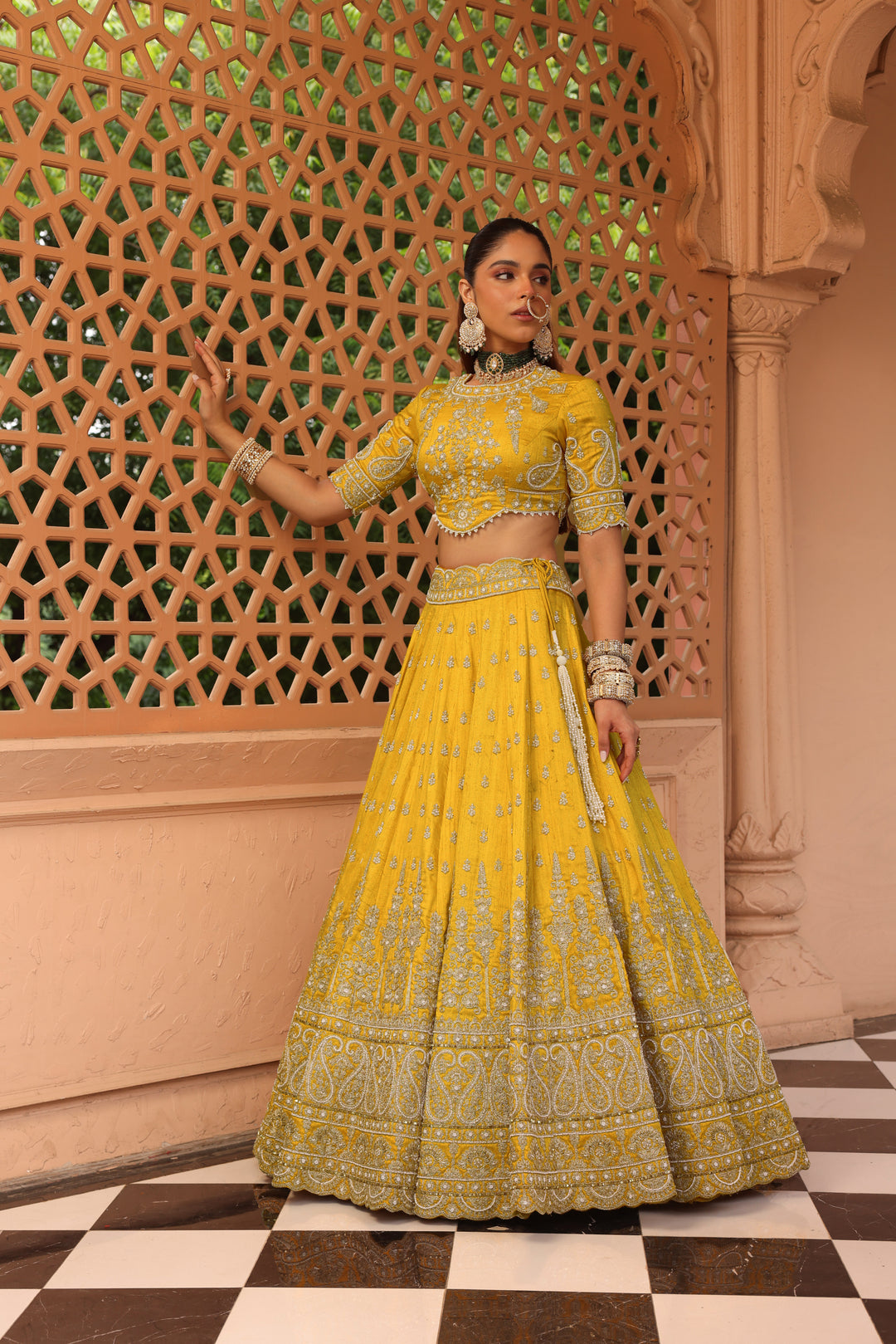 uzma mustard lehenga with blouse and dupatta