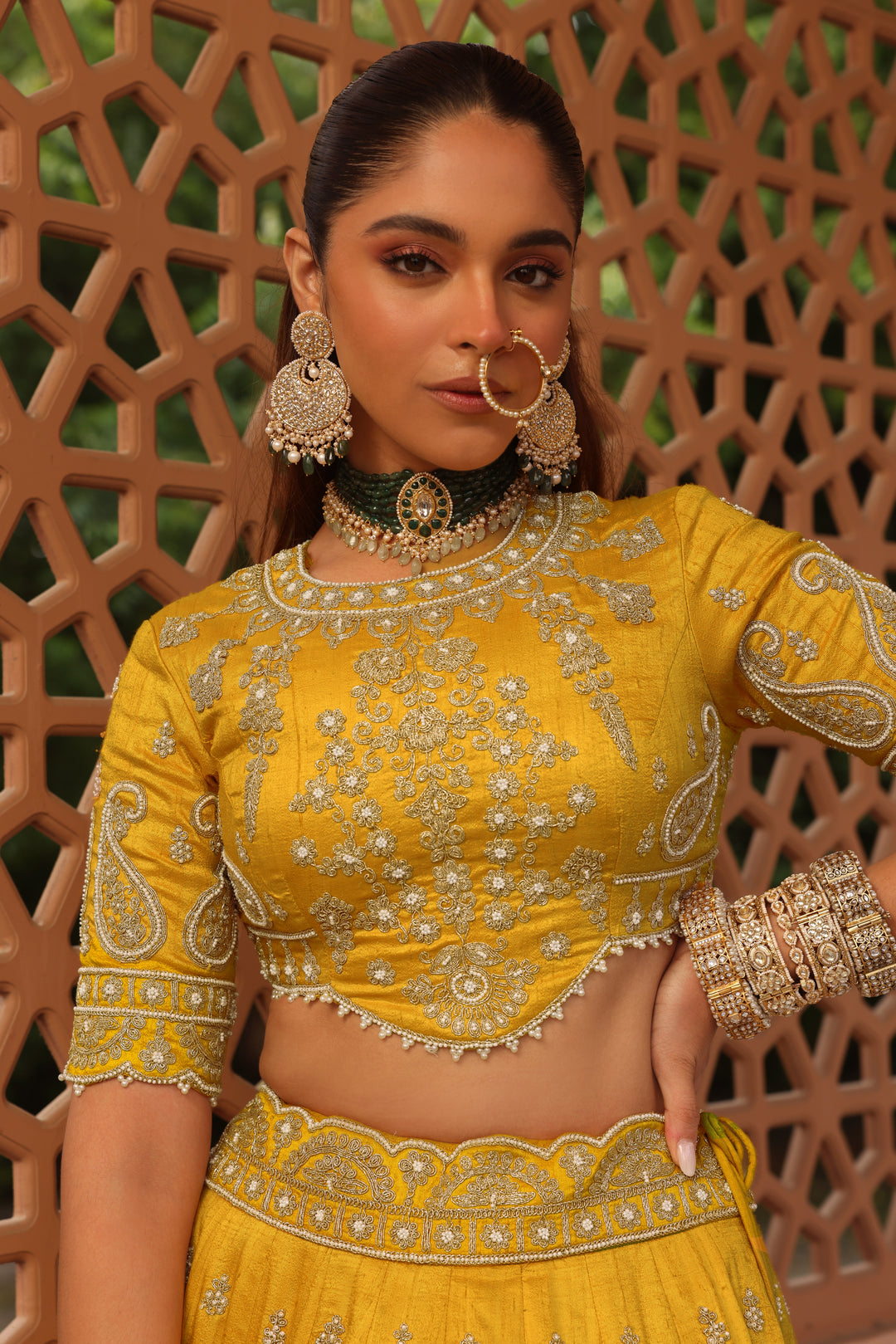 uzma mustard lehenga with blouse and dupatta