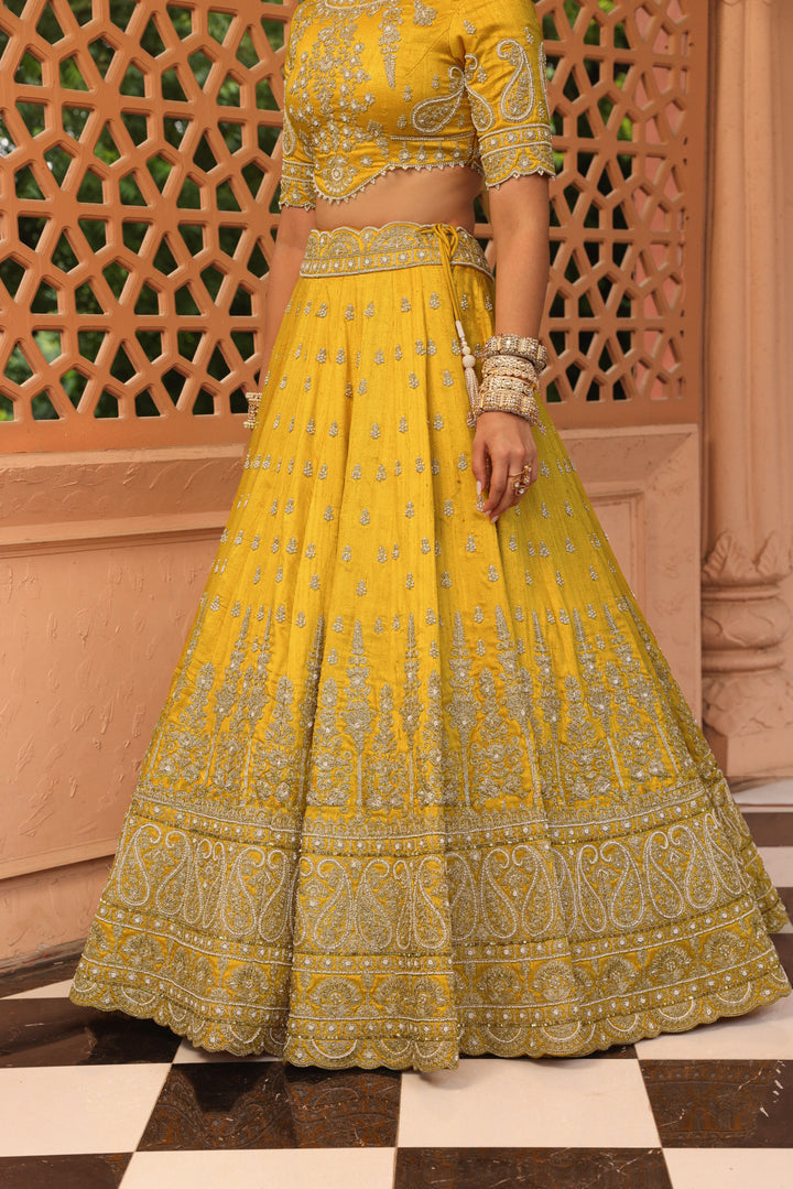 uzma mustard lehenga with blouse and dupatta