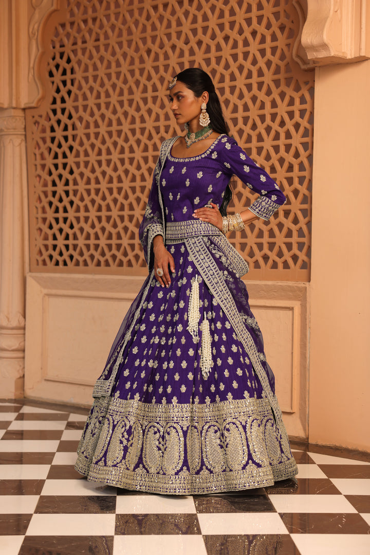 aasmaa purple lehenga with choli and dupatta