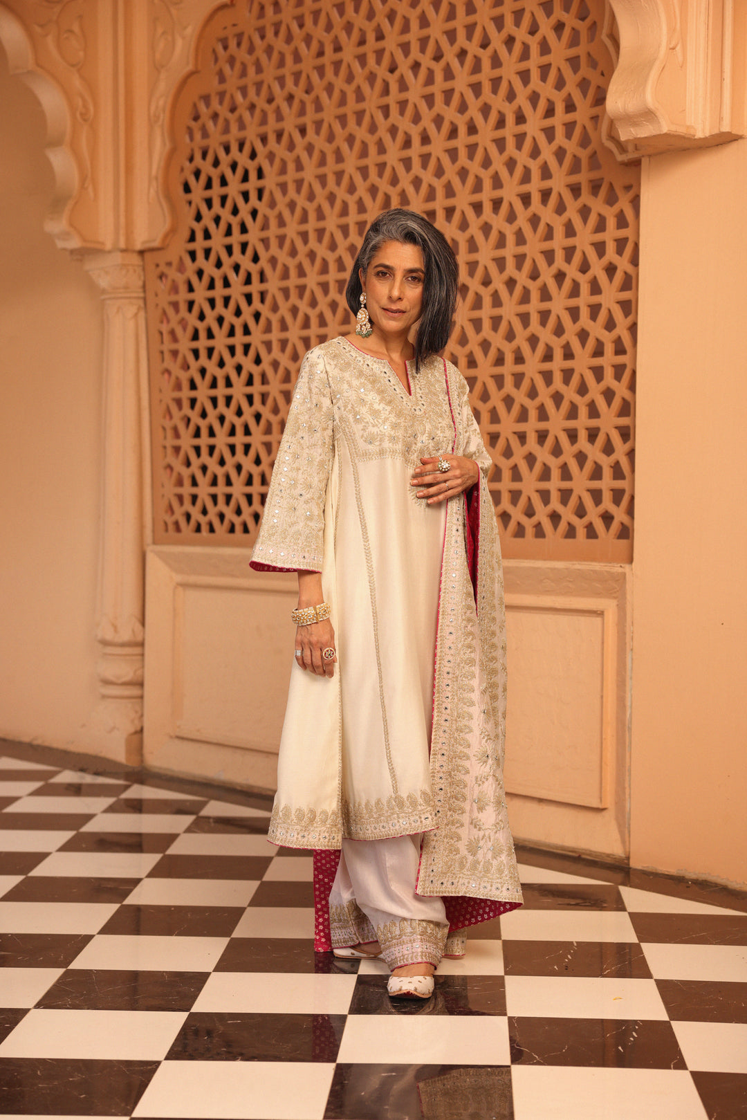 aiman-short knee length chauga with salwar and odhni