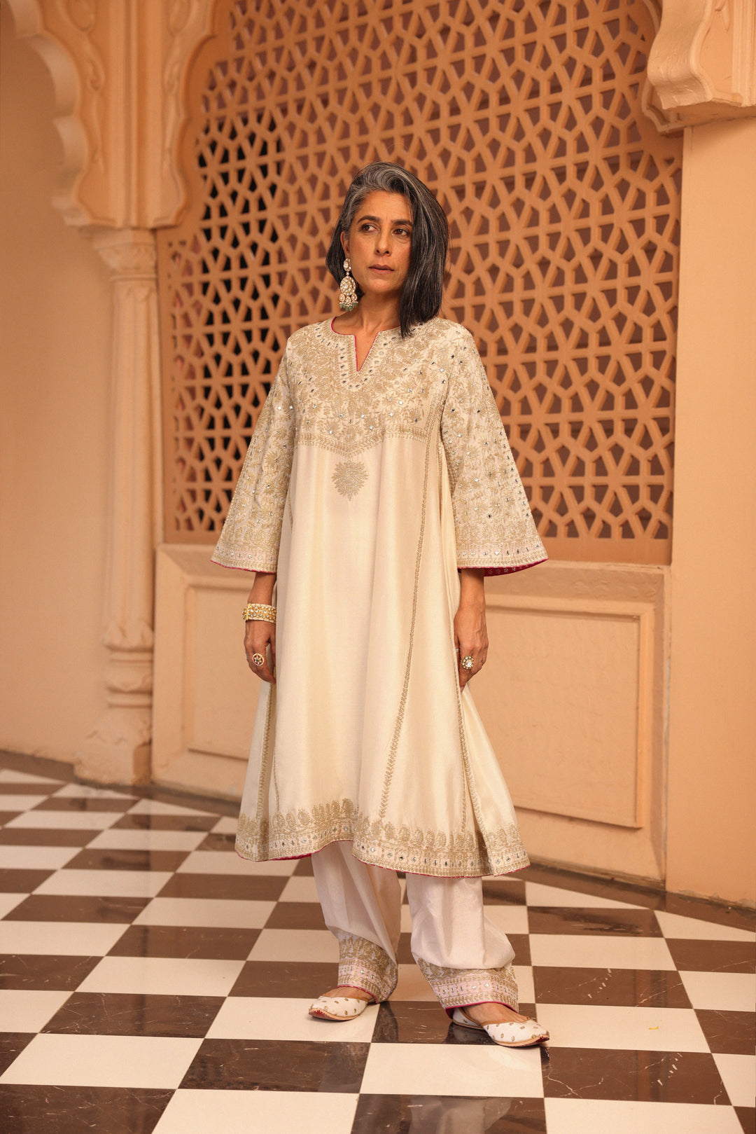 aiman-short knee length chauga with salwar and odhni