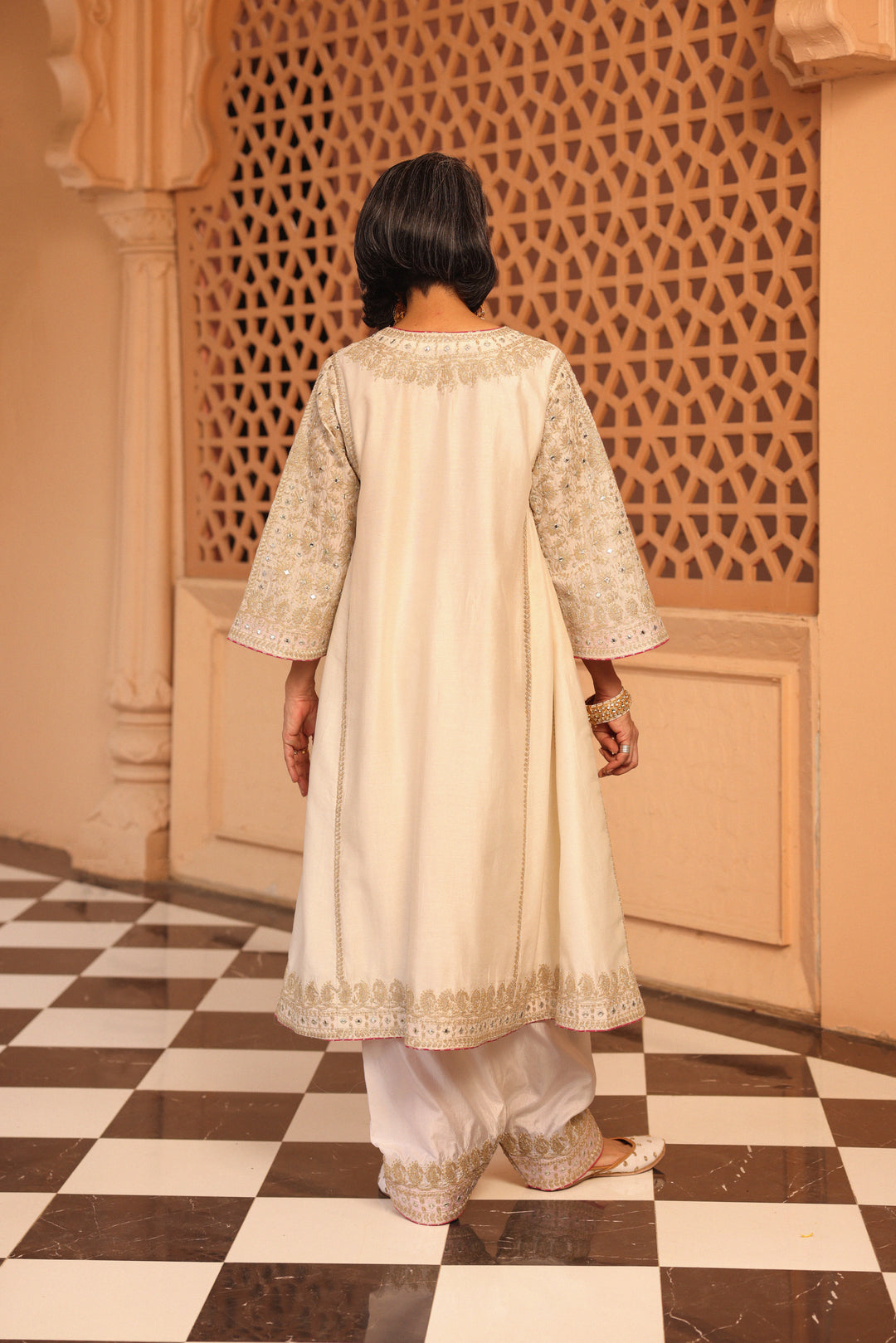 aiman-short knee length chauga with salwar and odhni