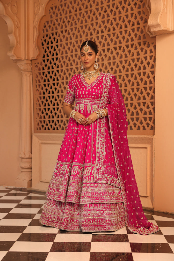 naila hot pink anarkali with lehenga and dupatta