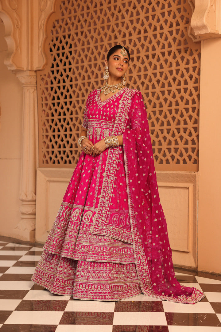 naila hot pink anarkali with lehenga and dupatta