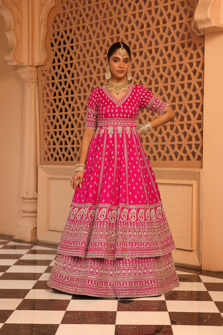 naila hot pink anarkali with lehenga and dupatta