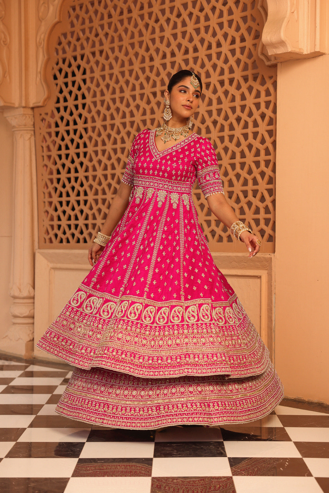 naila hot pink anarkali with lehenga and dupatta