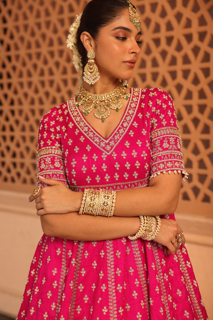 naila hot pink anarkali with lehenga and dupatta