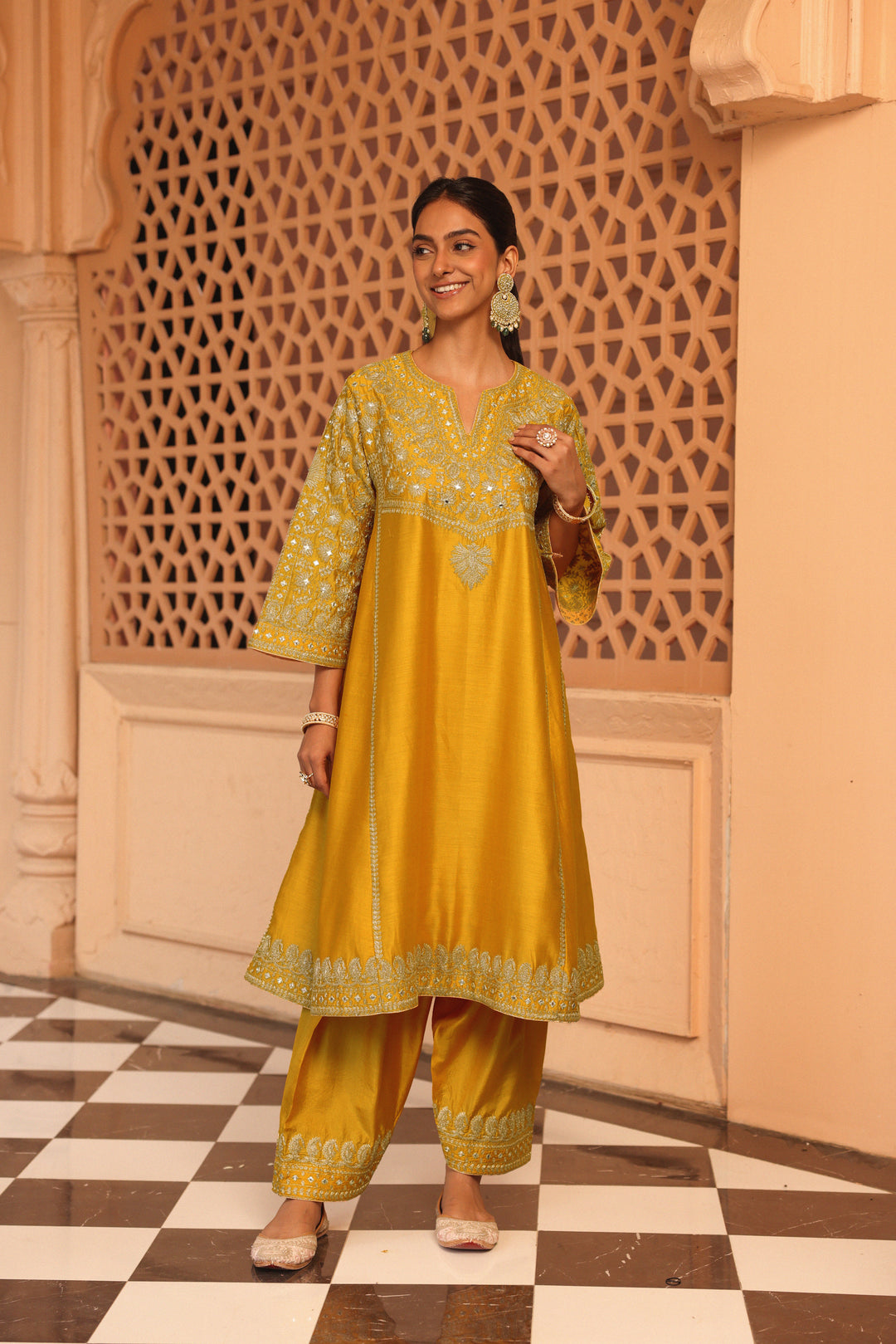 aiman-short knee length chauga with salwar and odhni