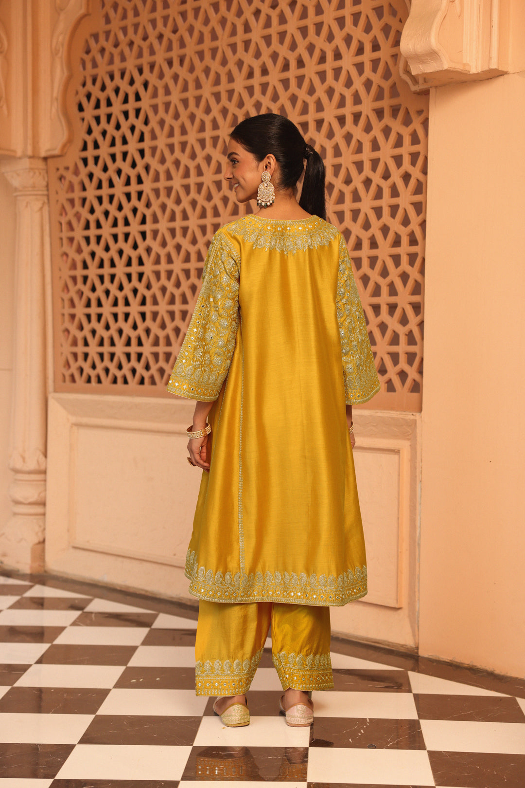 aiman-short knee length chauga with salwar and odhni