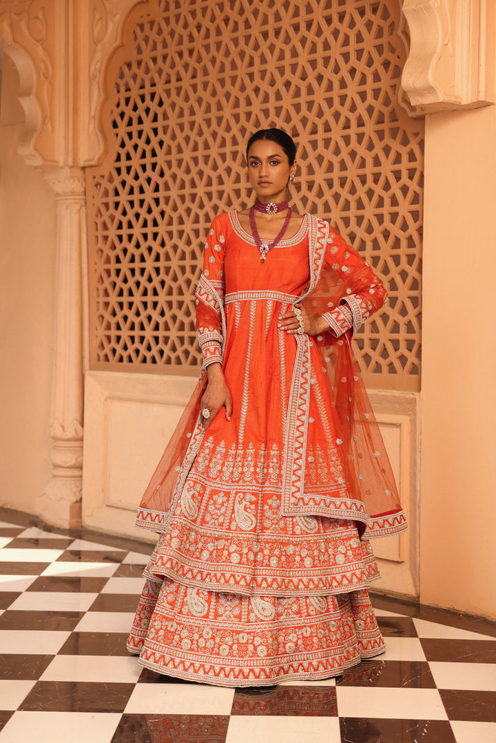 mariyah orange anarkali with lehenga and dupatta