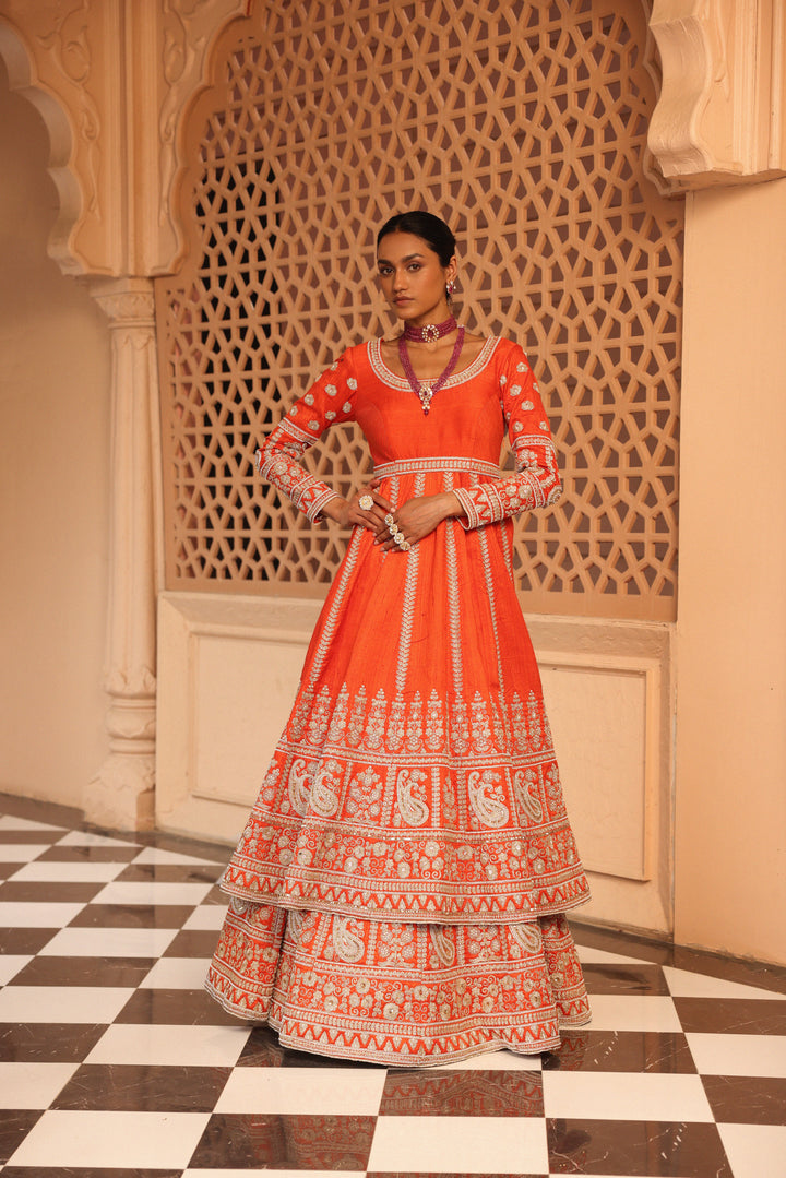 mariyah orange anarkali with lehenga and dupatta