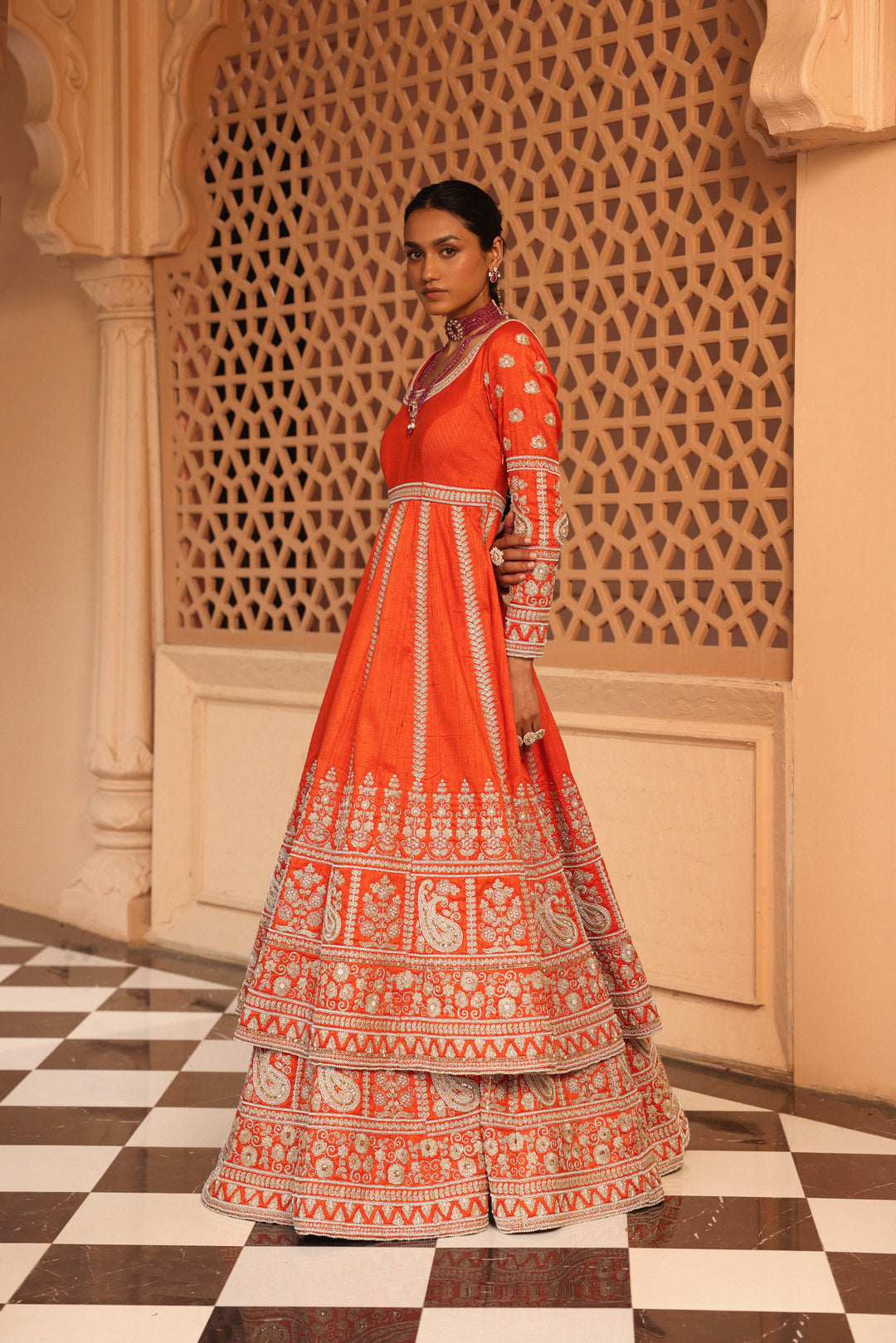 mariyah orange anarkali with lehenga and dupatta