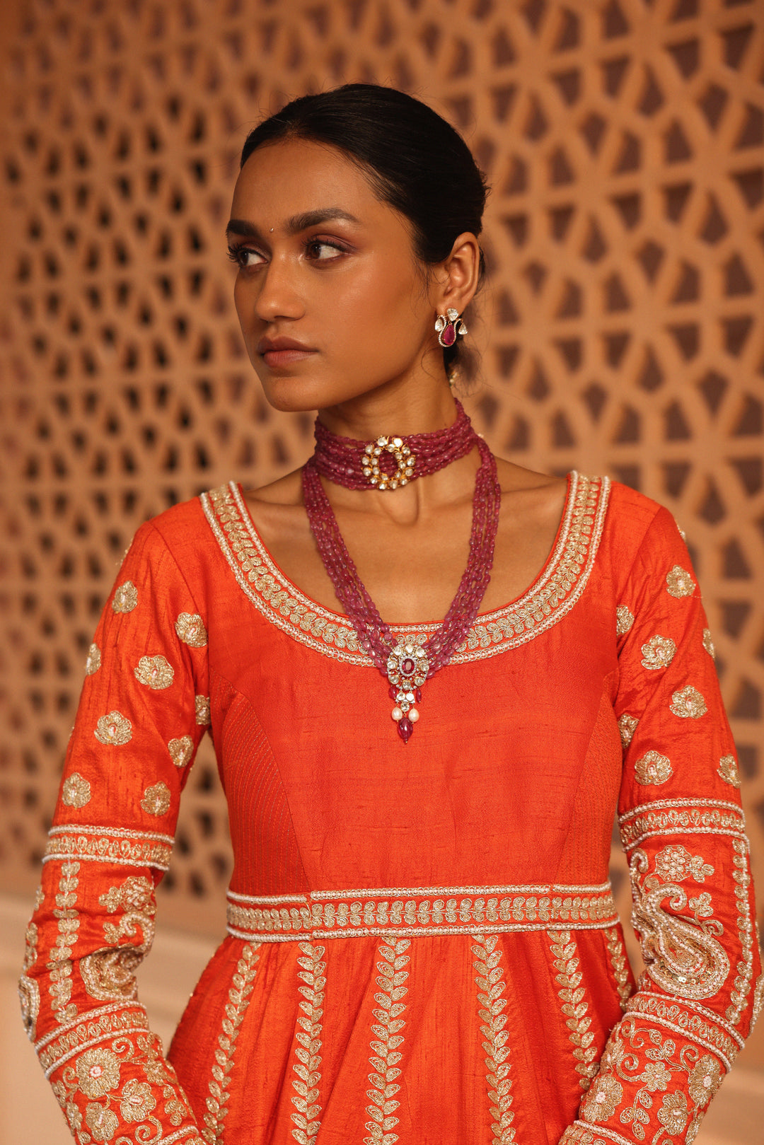 mariyah orange anarkali with lehenga and dupatta