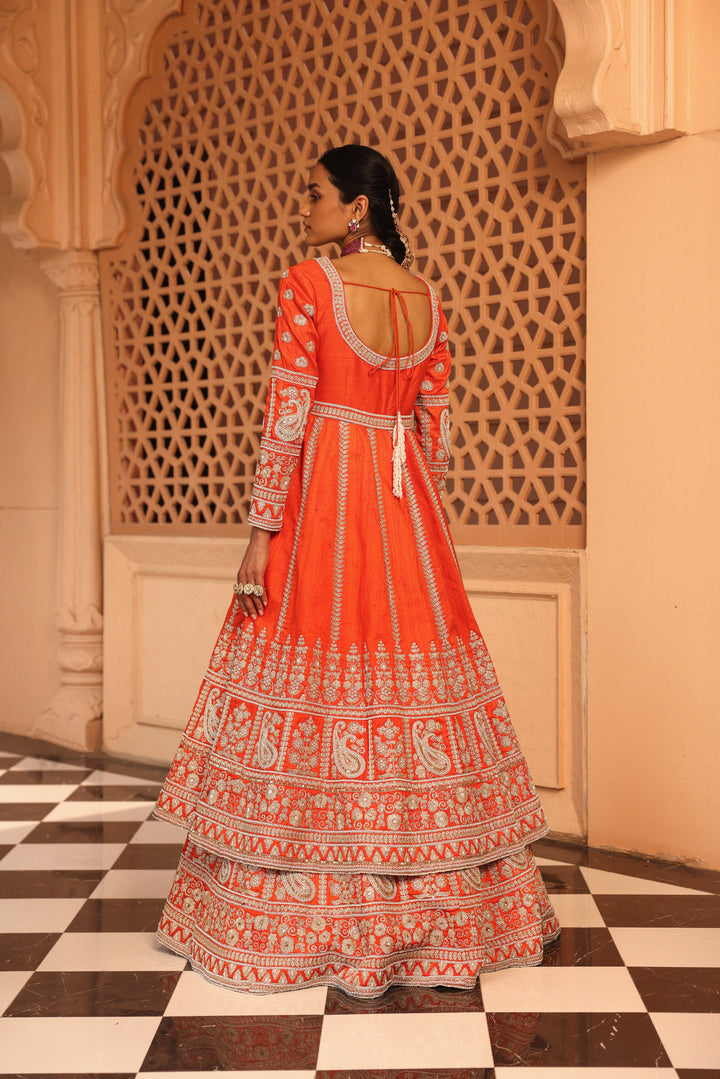 mariyah orange anarkali with lehenga and dupatta