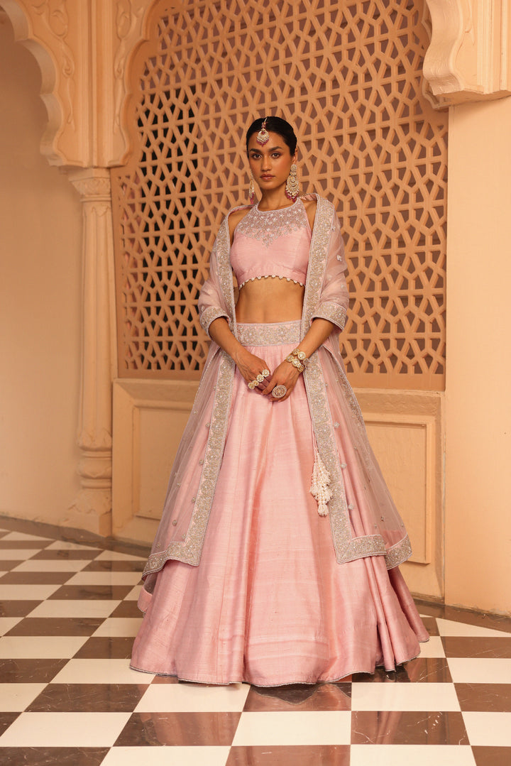 humeyra rosepink lehenga with blouse and dupatta