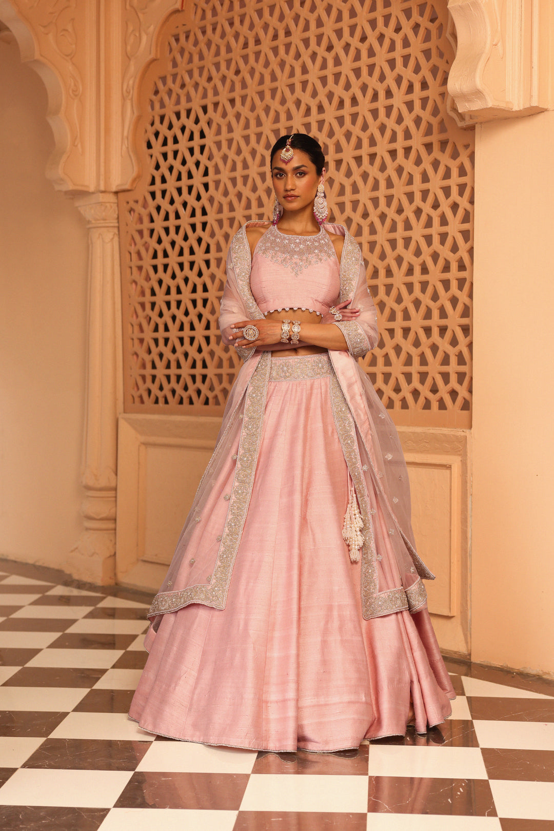 humeyra rosepink lehenga with blouse and dupatta