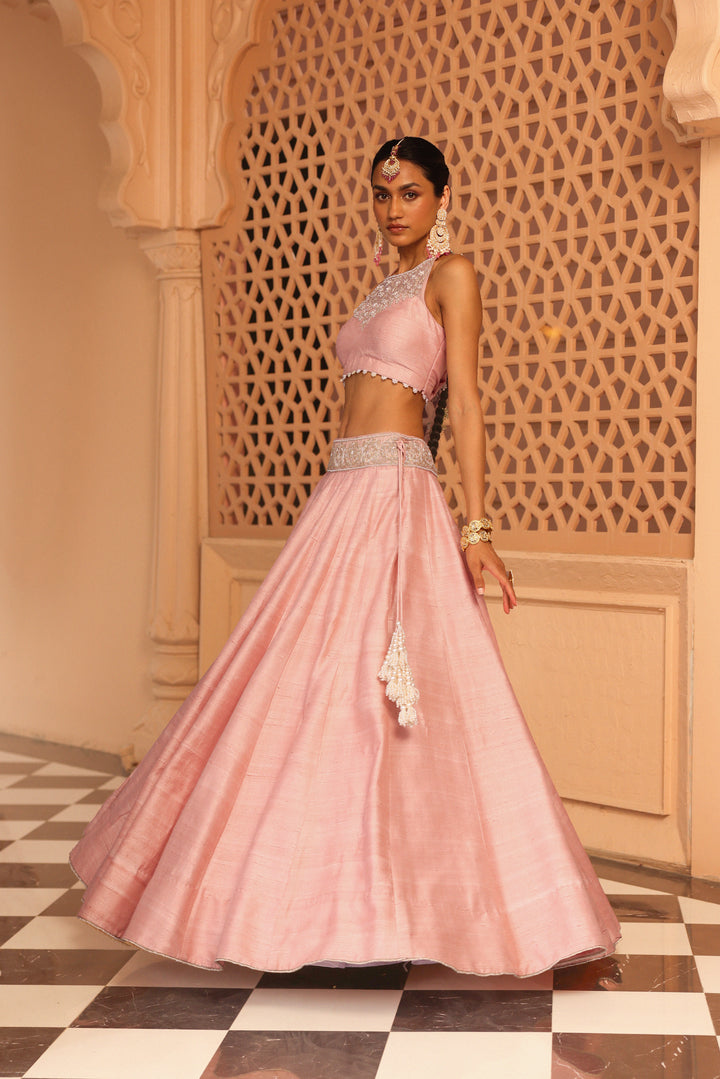 humeyra rosepink lehenga with blouse and dupatta