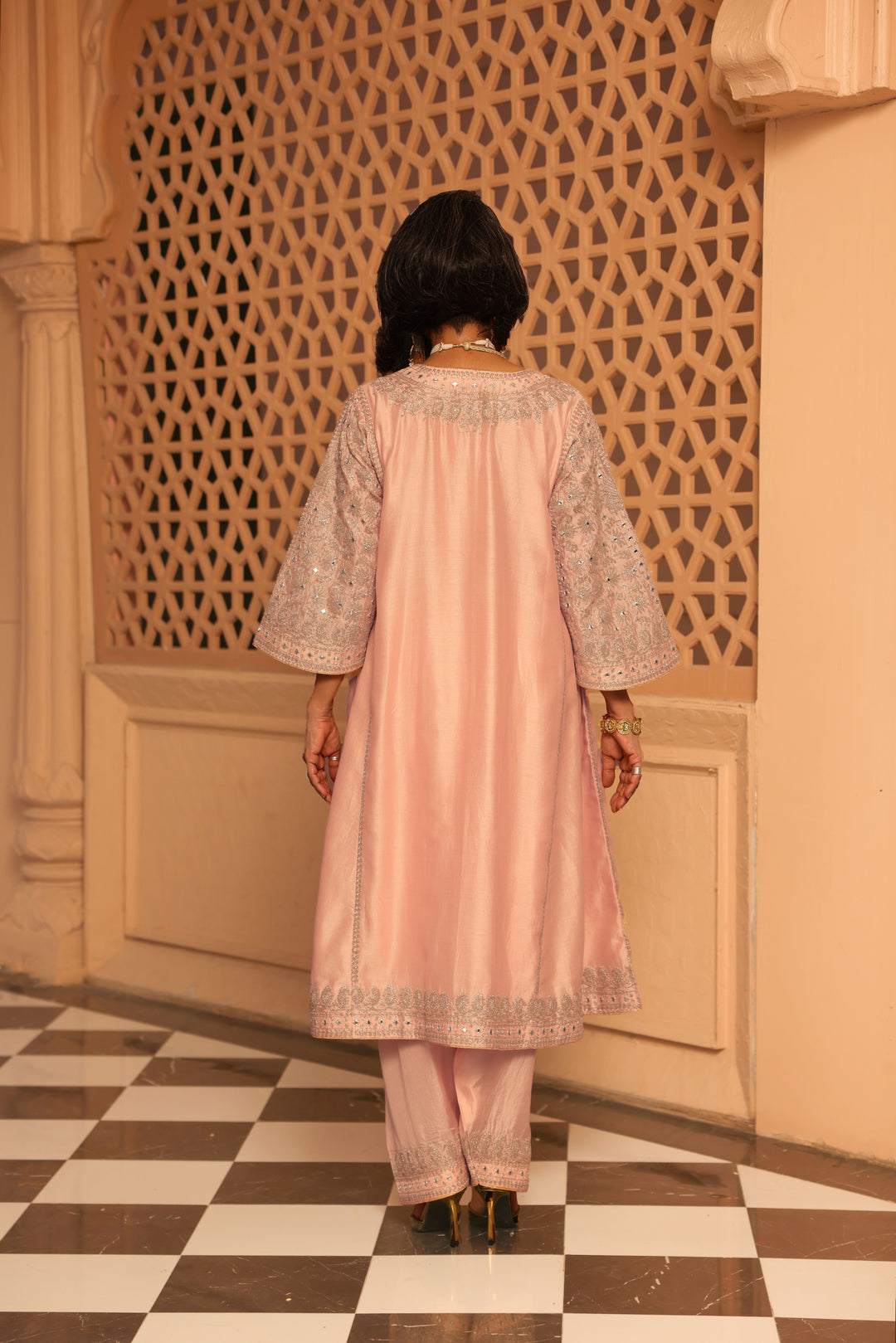 aiman-short knee length chauga with salwar and odhni