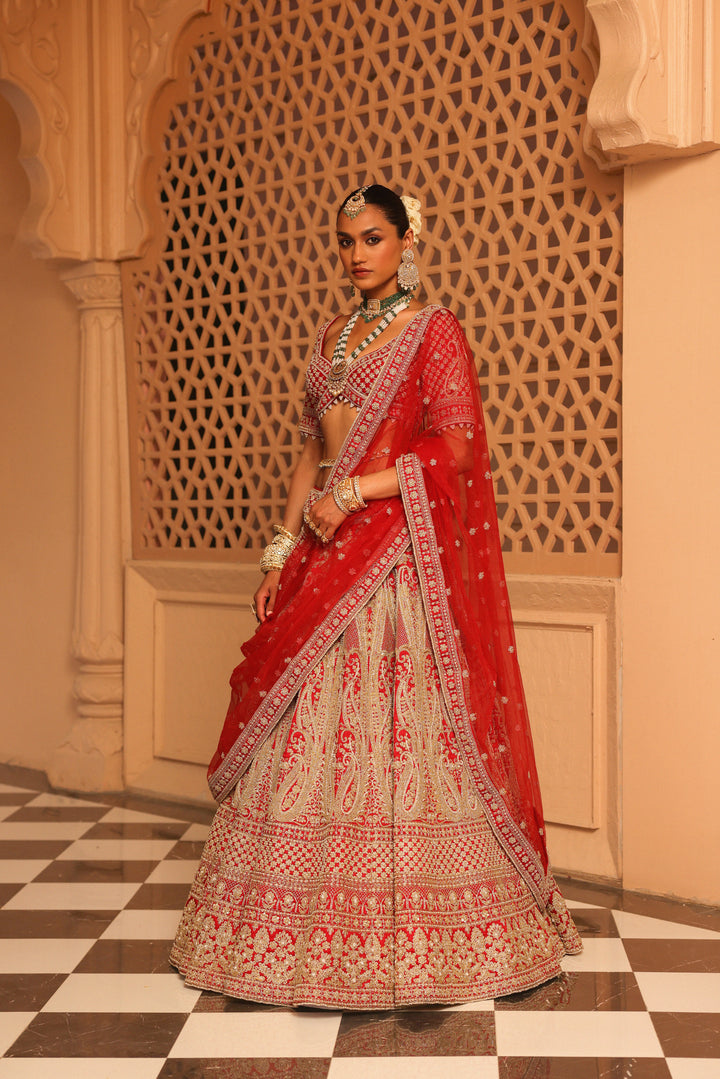 naazreen red lehenga with blouse and dupatta