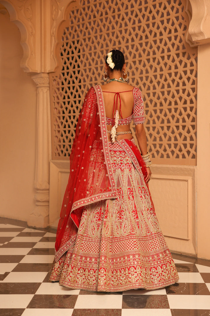 naazreen red lehenga with blouse and dupatta