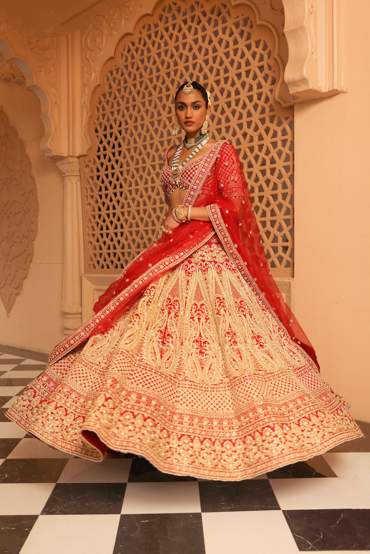 naazreen red lehenga with blouse and dupatta