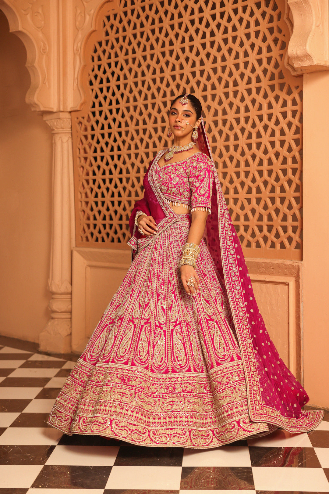 inaya hot pink lehenga with blouse and dupatta