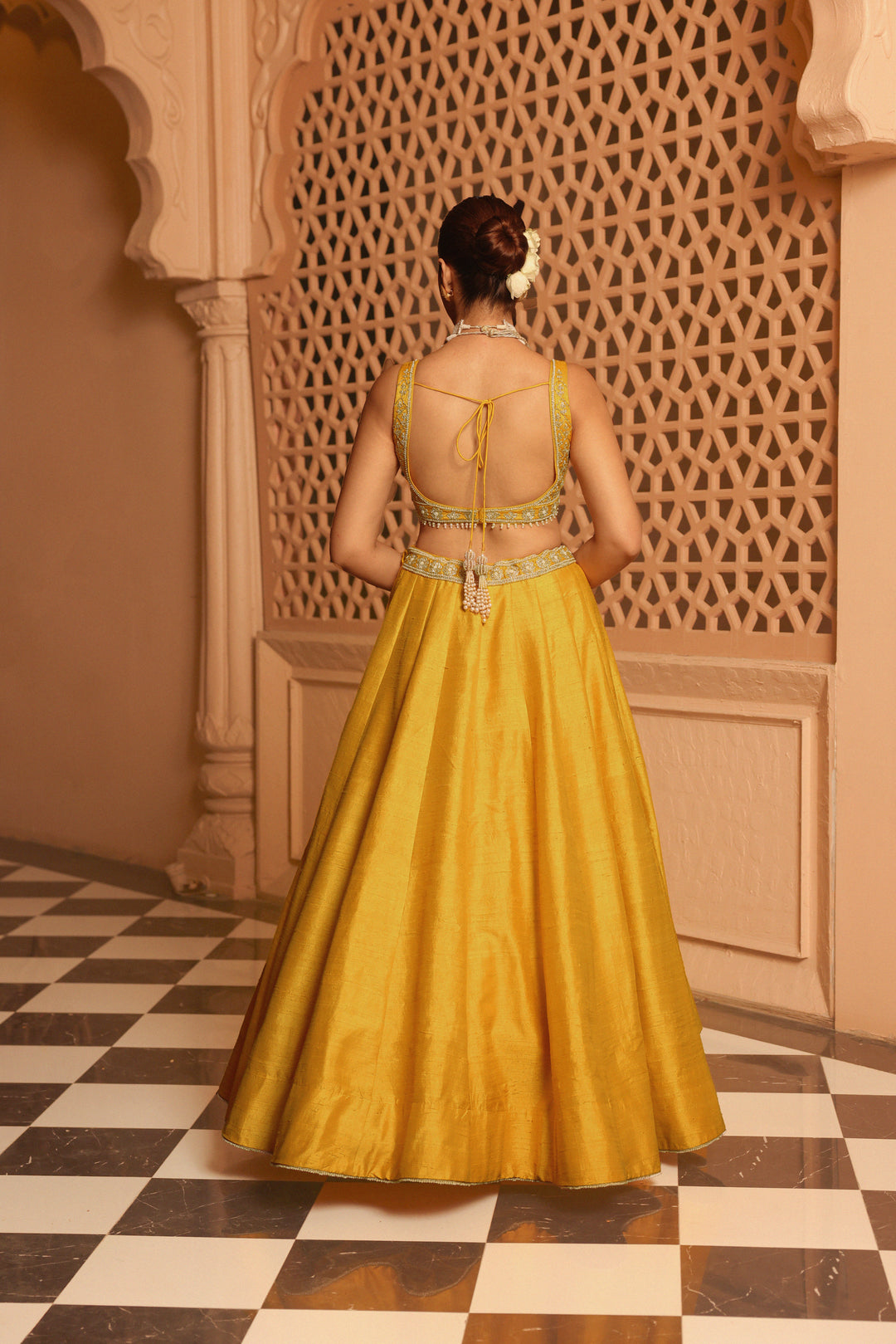 mazhum mustard lehenga with blouse and dupatta