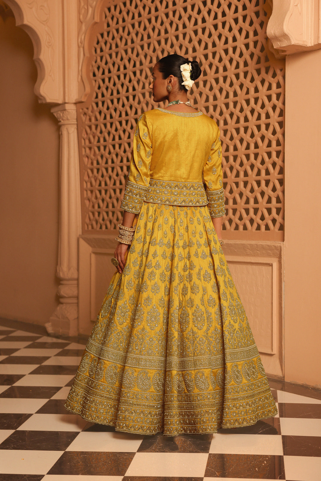 noorali mustard lehenga with choli and dupatta