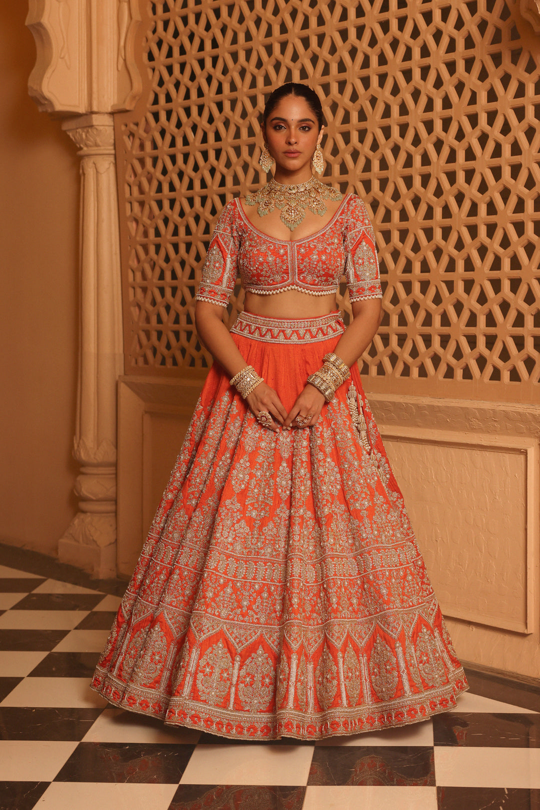 faizah orange lehenga with blouse and dupatta