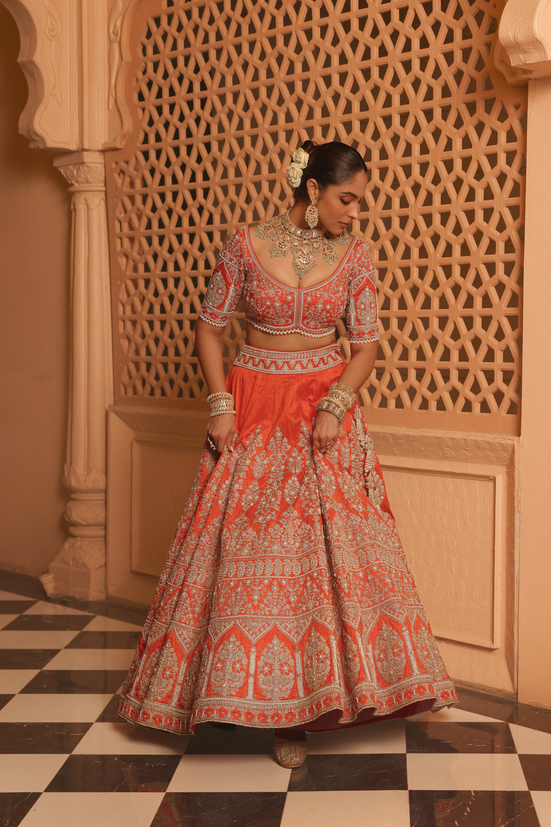 faizah orange lehenga with blouse and dupatta