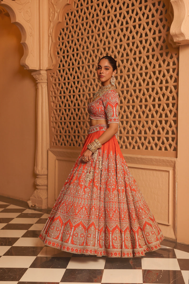 faizah orange lehenga with blouse and dupatta