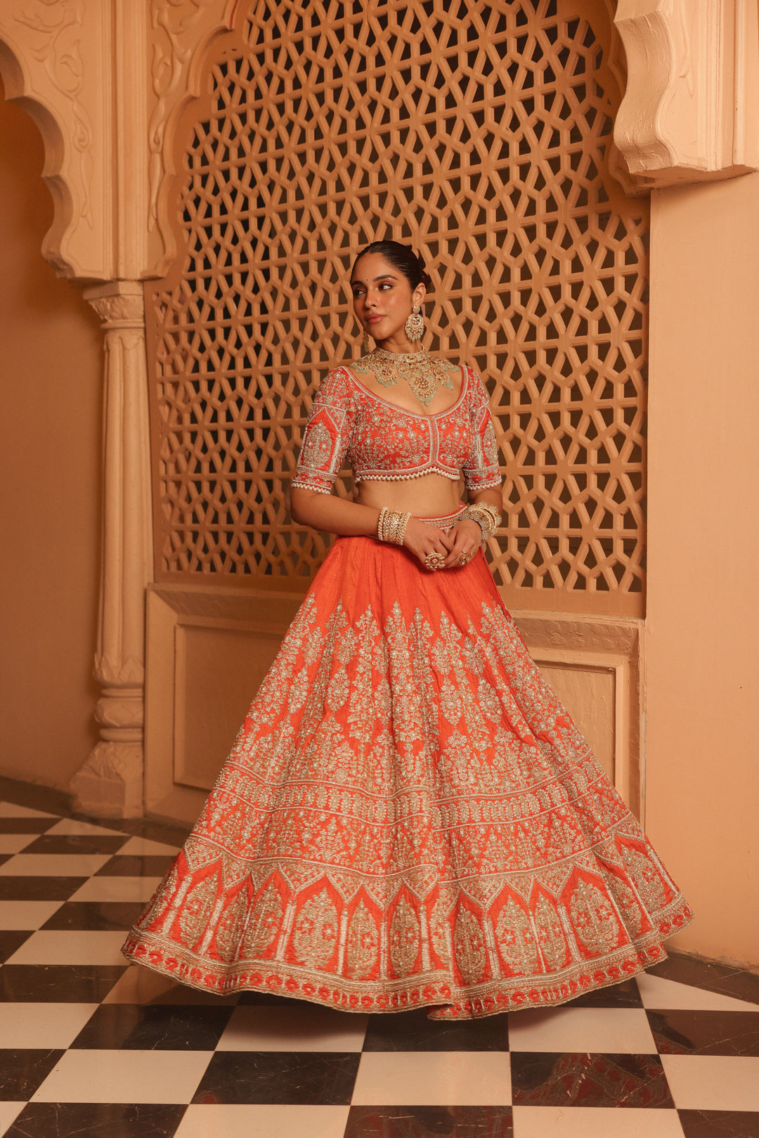 faizah orange lehenga with blouse and dupatta