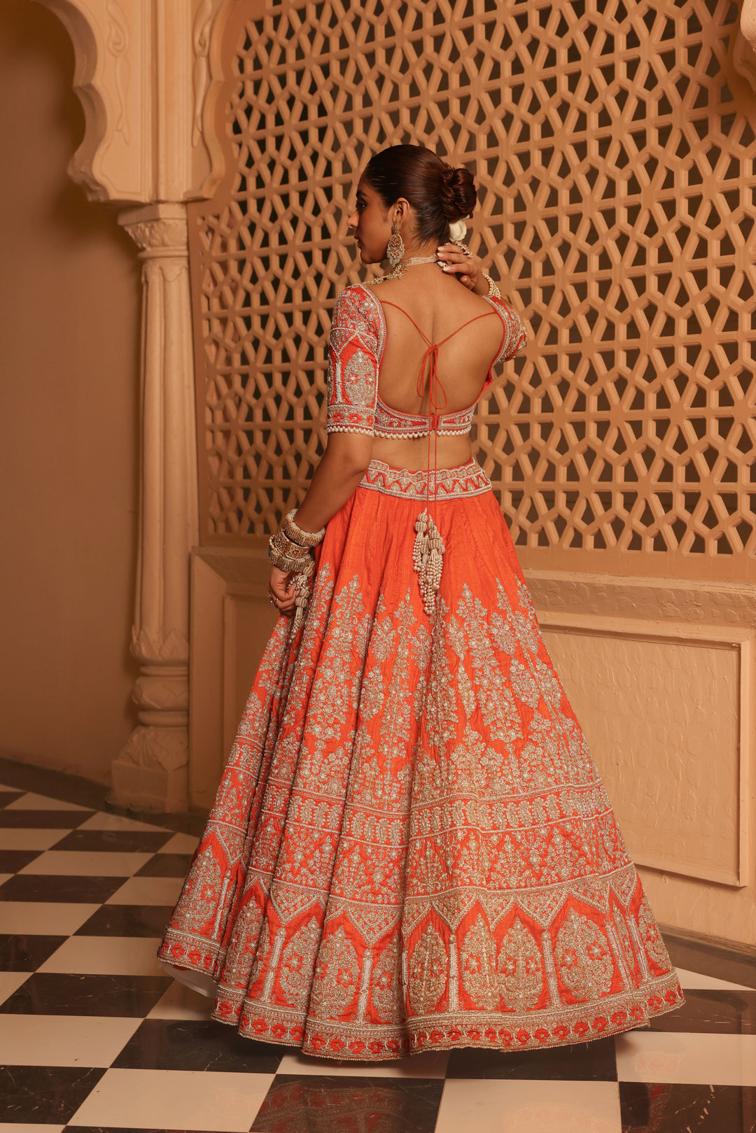 faizah orange lehenga with blouse and dupatta