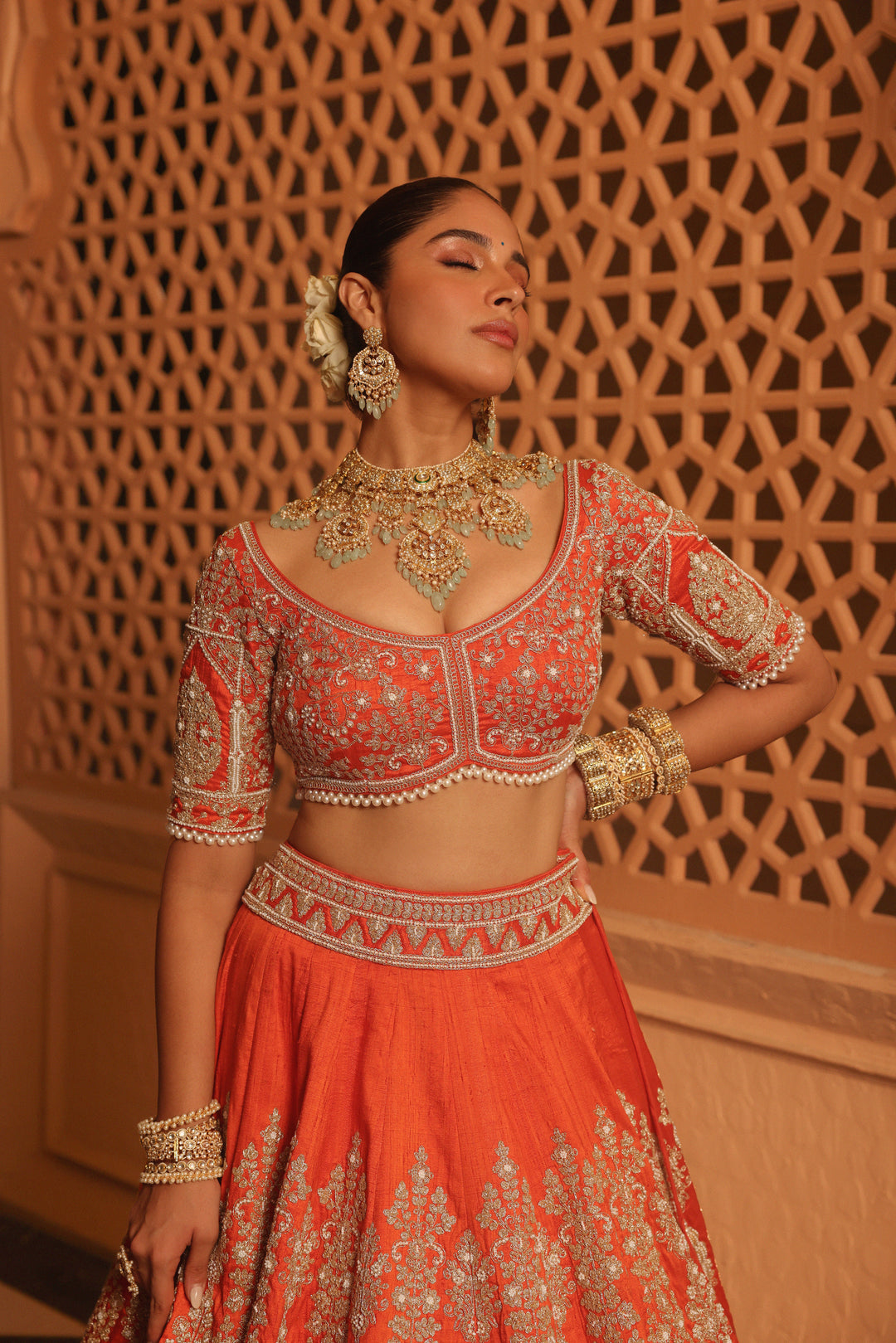 faizah orange lehenga with blouse and dupatta